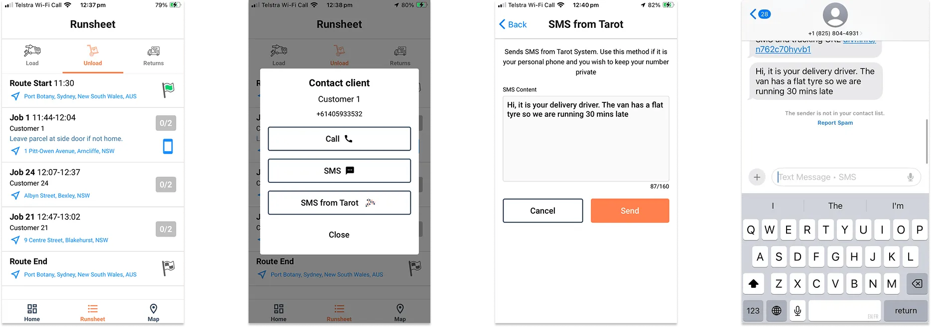 How to send an SMS through Tarot Routing from the Driver app