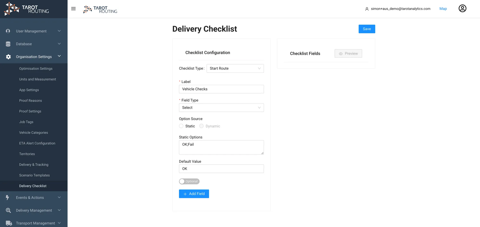Delivery Checklists in Tarot Routing