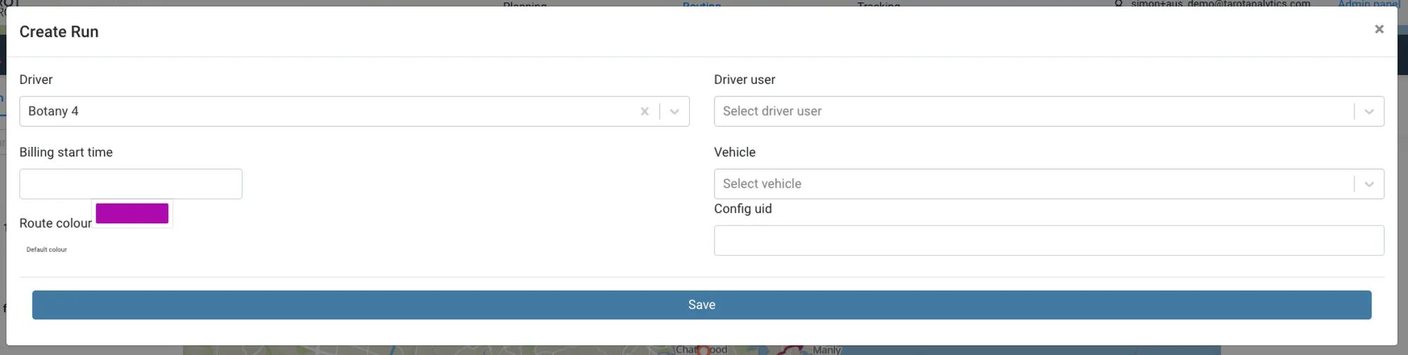 Create a new Run Modal in Tarot Routing