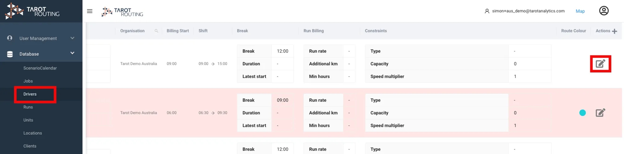 Edit a Driver in the Admin panel