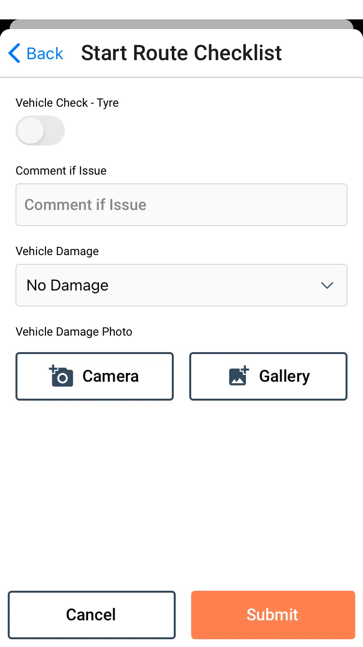 A checklist in Tarot Routing Driver App