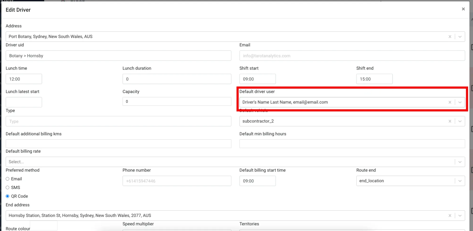 Add Default Driver User to a Driver Profile